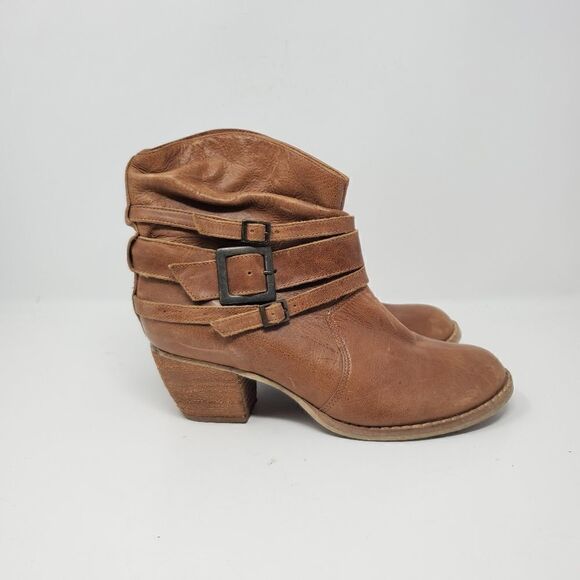 Leather strappy bootiesMIA brandCaramel brown le - Picture 8 of 8
